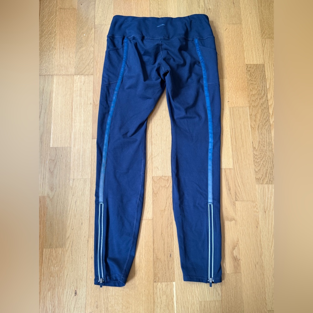 Brooks Women’s Running Leggings Navy Blue Zip Ankle Size Small